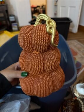 Textured Stacked Pumpkin Decor with Gold Stem - Orange
